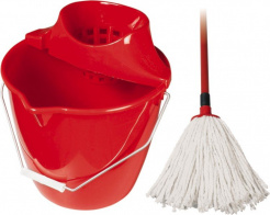 Mop s příslušenstvím Spokar - červený kbelík, ždímač, mop, hůl foto