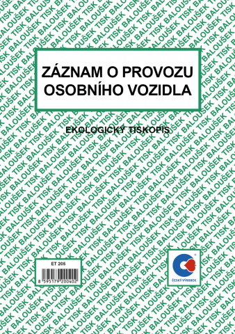 Záznam o prov. osobního vozidla A5 Bal. ET205