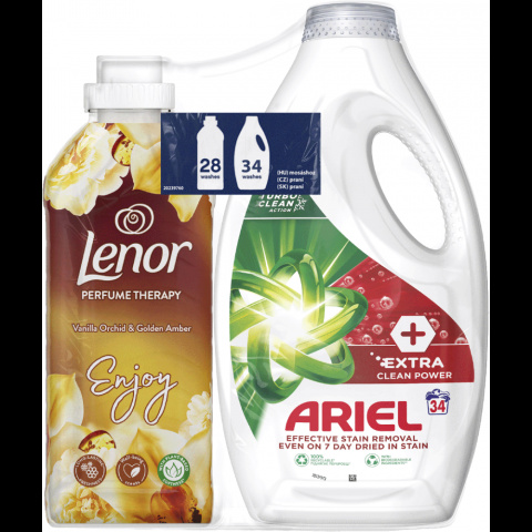 Ariel gel 34PD 1.7L Extra Clean power + Aviváž Lenor 28PD Prfume VO&GA AKCE