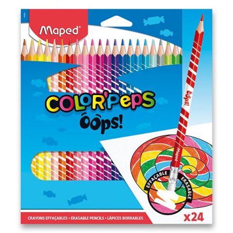 Pastelky Maped bezdřevé s pryží 24 barev ColorPeps Oops