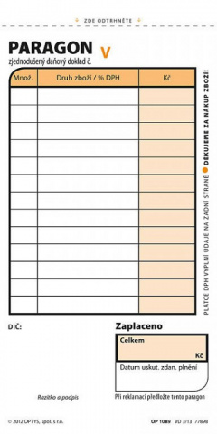Paragon - daňový doklad OP1089 čísl.sp.