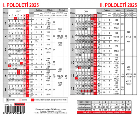 Kalendář Plánovací karta A5 BKA0-25