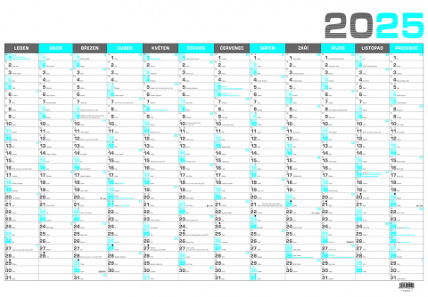 Kalendář nástěnný BKA4-25 Jednolistý roční B1 964x670mm modrý
