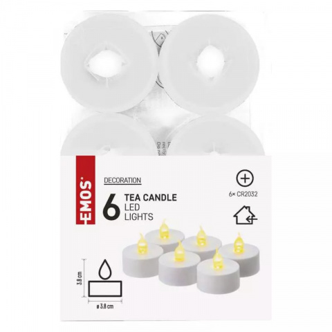 LED svíčka čajová 6ks 3,8mm bílá (6x2032)